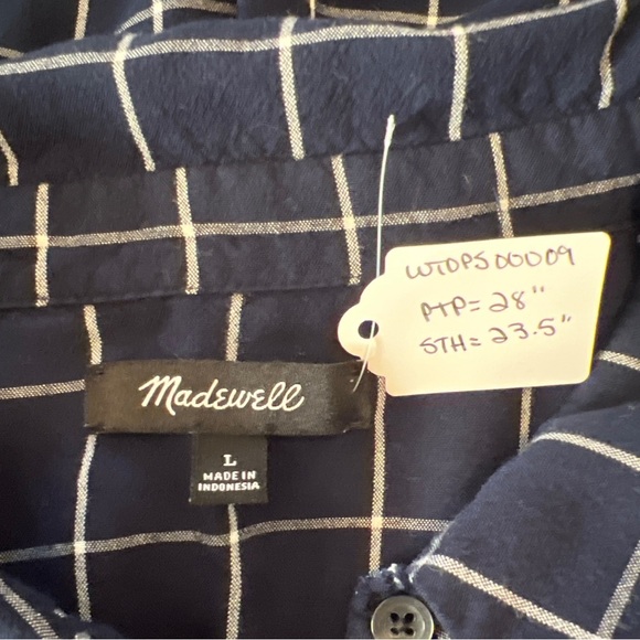 Madewell Central Drapery Shirt Sz L Navy Blue window pane prints - Picture 3 of 3